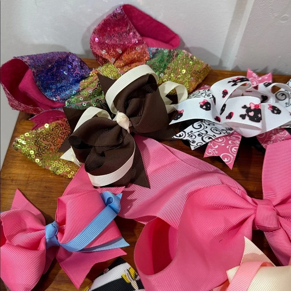 Colorful Fabric Hair Bow Collection Lot of 21